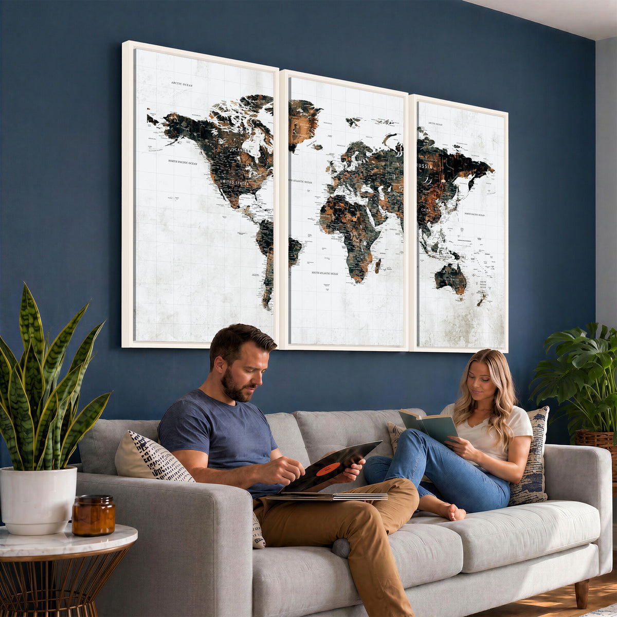 60008766-MGV-CV-36X24 - Large World Map Canvas Print – Framed Travel Map Wall Art