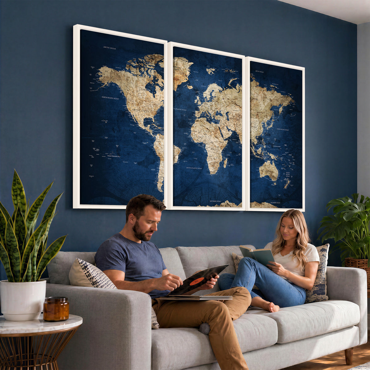 57503519-MGV-CV-36X24 - World Map Canvas Print – Framed Travel Map Wall Art for