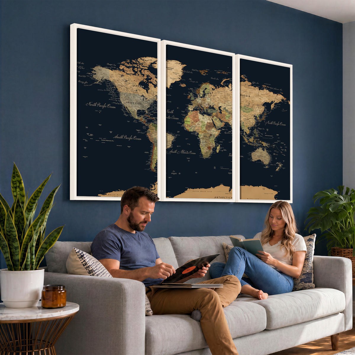 94449133-MGV-CV-36X24 - Vintage World Map Canvas on the Dark Background Wall Art