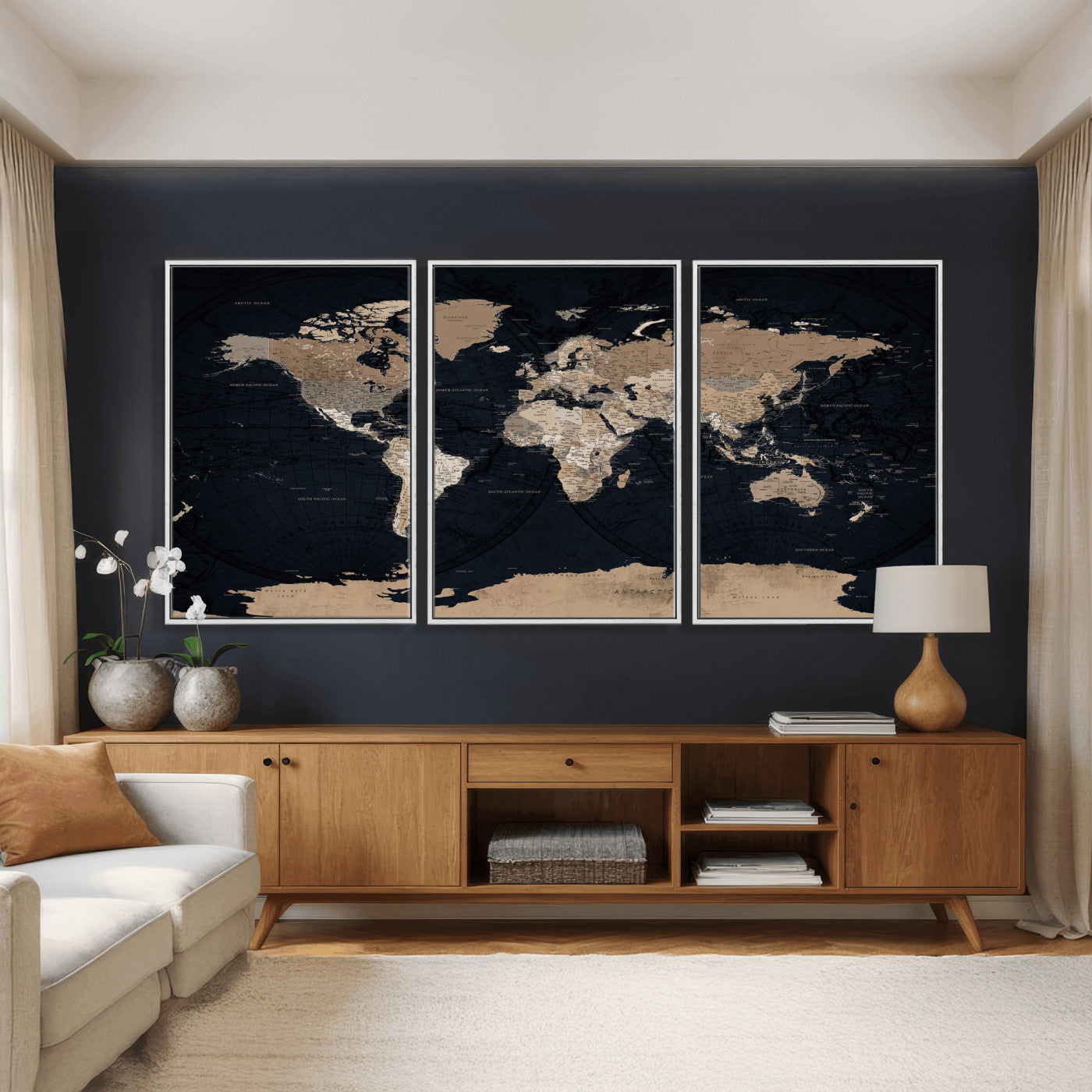 25812727-MGV-CV-36X24 - World Map Wall Art Canvas Print, Modern Decorative Framed Map Artwork Prints for Living Room, Office, Bedroom Wall Decor