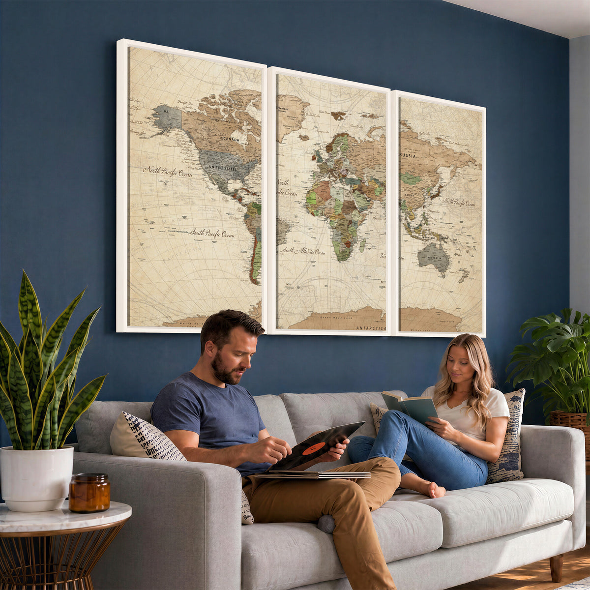 16856902-MGV-CV-36X24 - Vintage World Map Canvas Wall Art - Rustic Grunge Texture