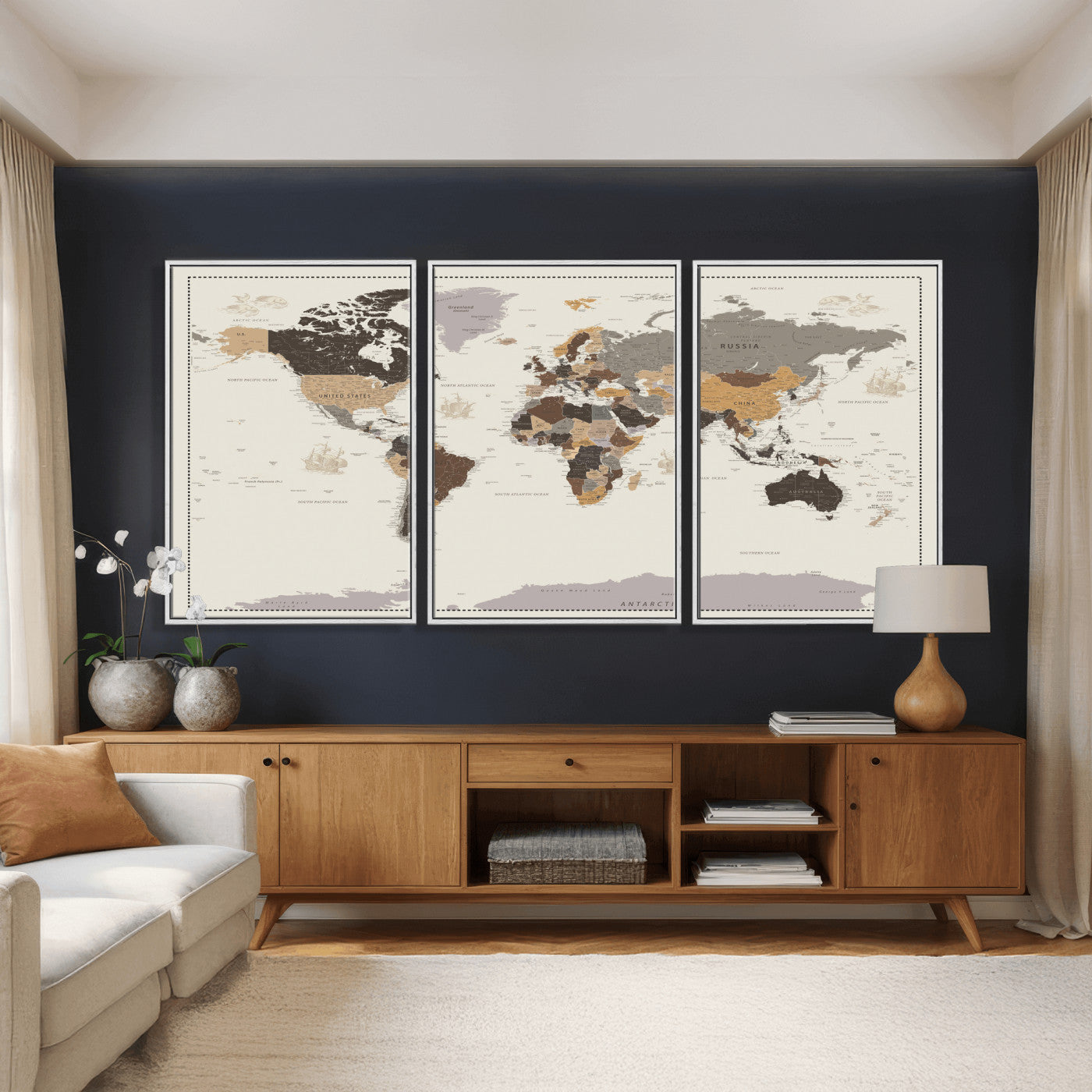 58777746-MGV-CV-36X24 - World Map Wall Art Canvas Print, Modern Decorative Framed Map Artwork Prints for Living Room, Office, Bedroom Wall Decor