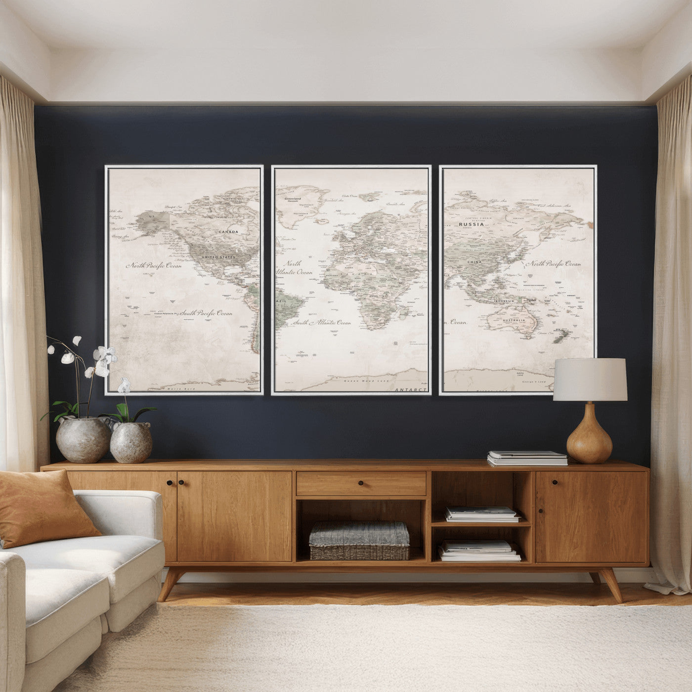 90355419-MGV-CV-36X24 - World Map Wall Art Canvas Print, Modern Decorative Framed Map Artwork Prints for Living Room, Office, Bedroom Wall Decor