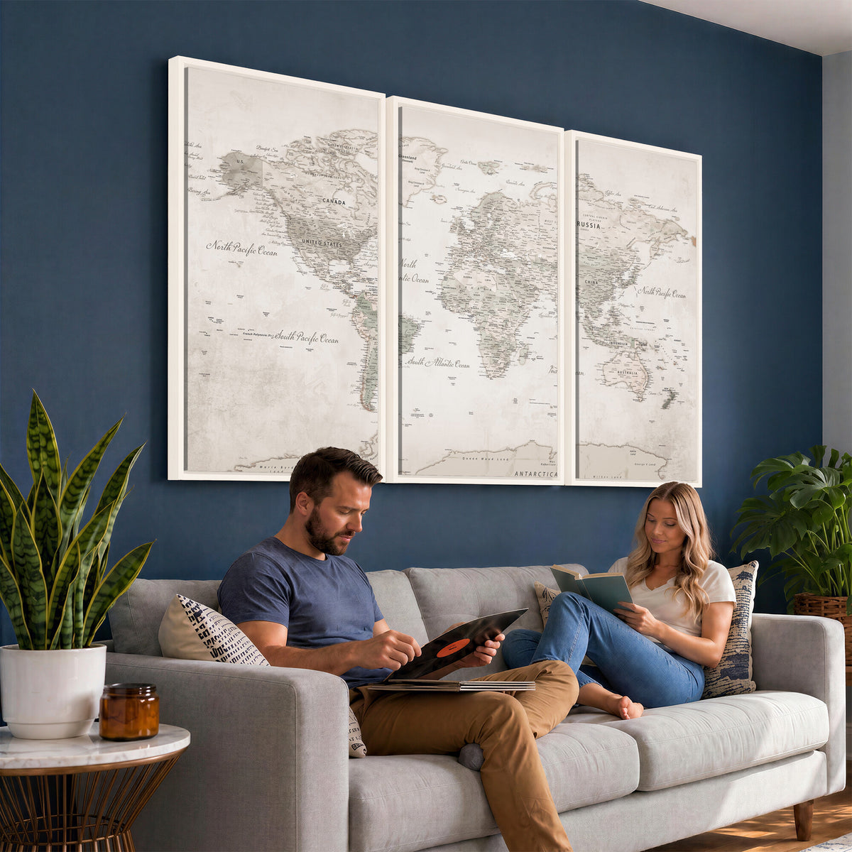 90355419-MGV-CV-36X24 - Antique Style World Map Canvas Print | Vintage Detailed World Map Art for Travel Lovers