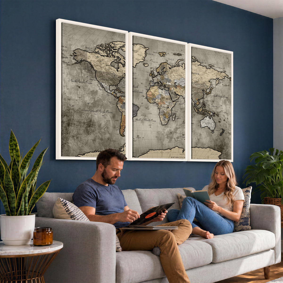 85218700-MGV-CV-36X24 - World Map Canvas Print, Detailed Map of the World Wall Art
