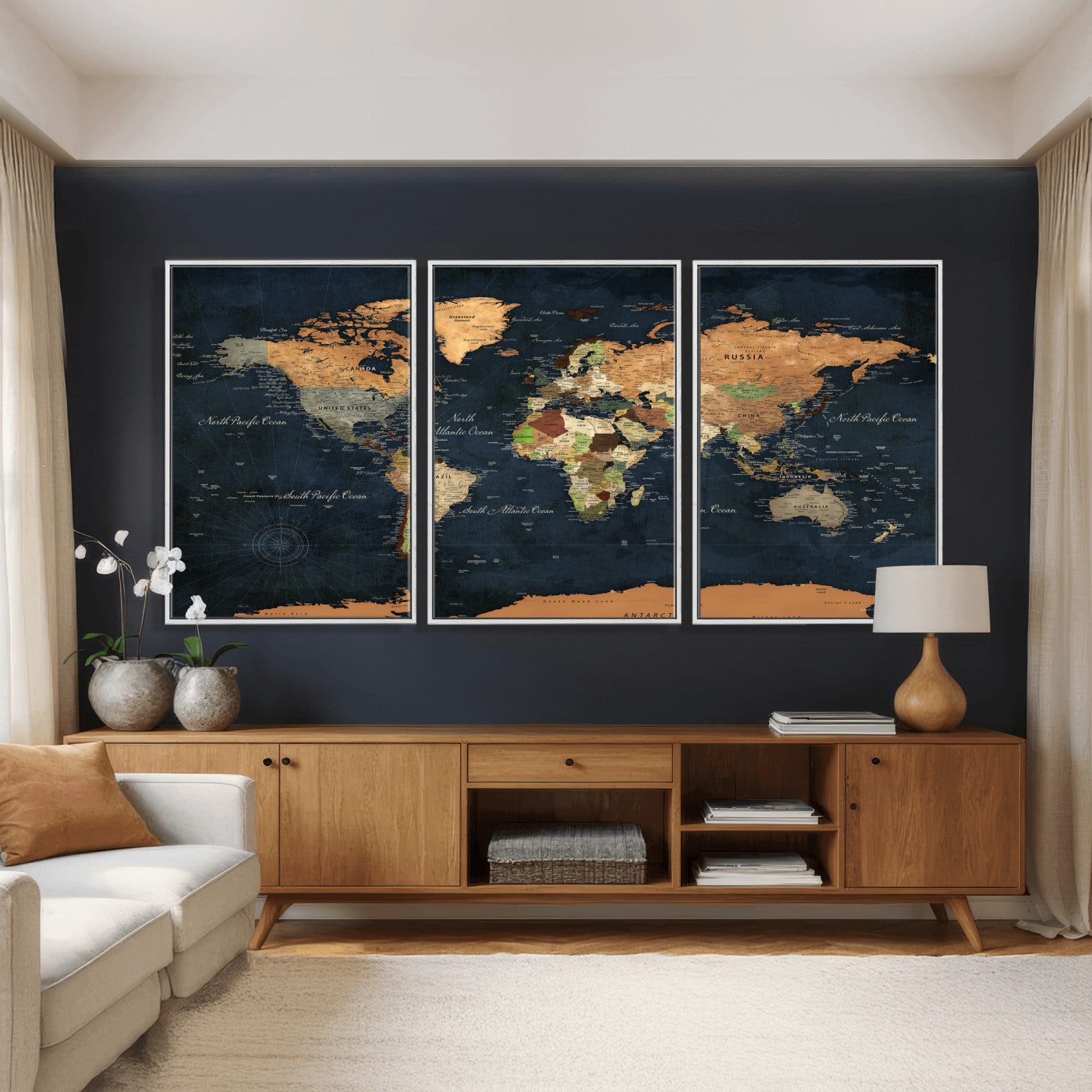 53717402-MGV-CV-36X24 - World Map Wall Art Canvas Print, Modern Decorative Framed Map Artwork Prints for Living Room, Office, Bedroom Wall Decor