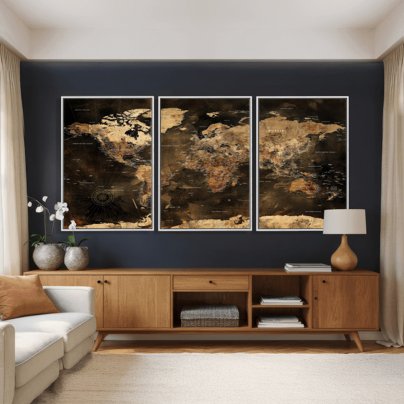 97742922-MGV-CV-36X24 - World Map Wall Art Canvas Print, Modern Decorative Framed Map Artwork Prints for Living Room, Office, Bedroom Wall Decor