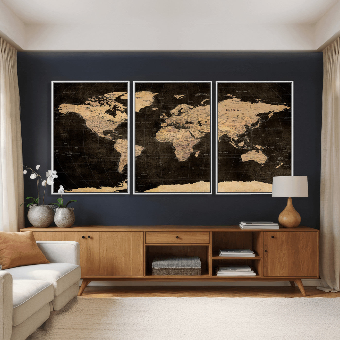 17790470-MGV-CV-36X24 - World Map Wall Art Canvas Print, Modern Decorative Framed Map Artwork Prints for Living Room, Office, Bedroom Wall Decor