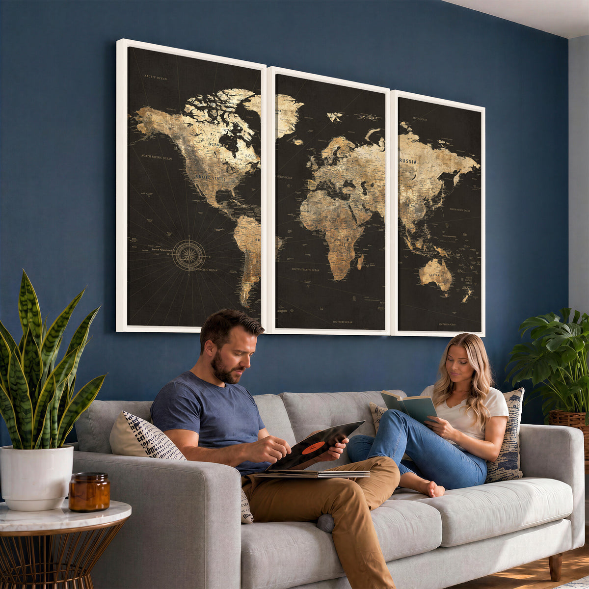 70985630-MGV-CV-36X24 - Framed World Map with Pin Canvas Print – Detailed World Map