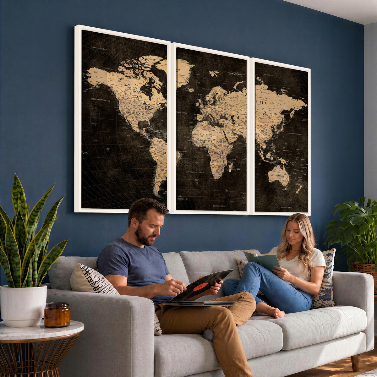 15118265-MGV-CV-36X24 - Brown World Map Canvas Print | Modern Travel Map Wall Art
