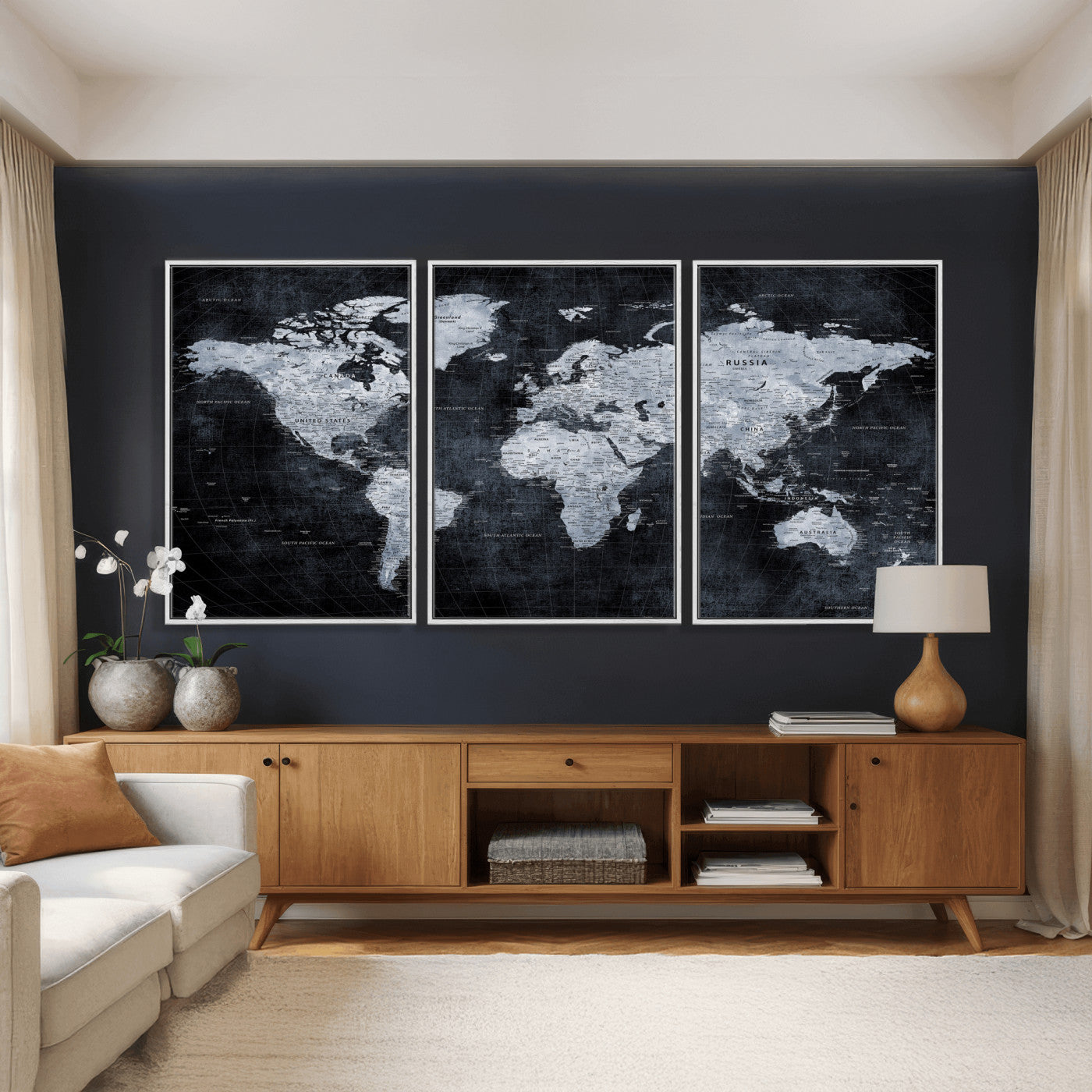 86893704-MGV-CV-36X24 - World Map Wall Art Canvas Print, Modern Decorative Framed Map Artwork Prints for Living Room, Office, Bedroom Wall Decor