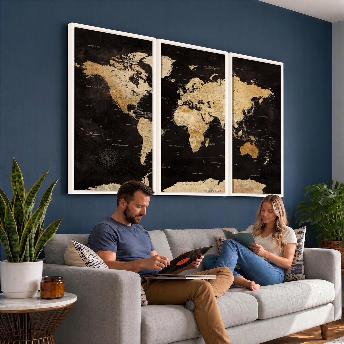 70468159-MGV-CV-36X24 - Extra Large World Map Canvas Print – Detailed Map Classic