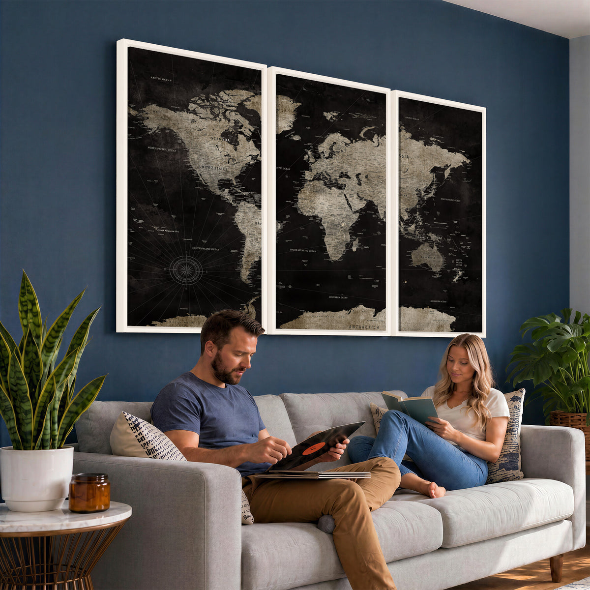 56225956-MGV-CV-36X24 - Detailed World Map Wall Art Print - Large Framed World Map