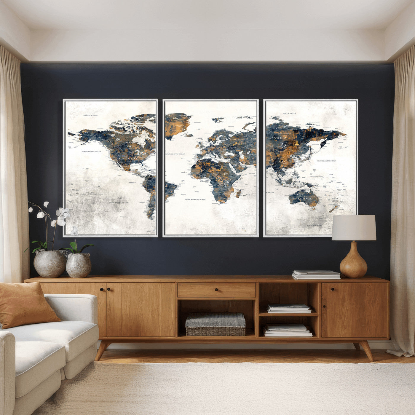 52451147-MGV-CV-36X24 - World Map Wall Art Canvas Print, Modern Decorative Framed Map Artwork Prints for Living Room, Office, Bedroom Wall Decor