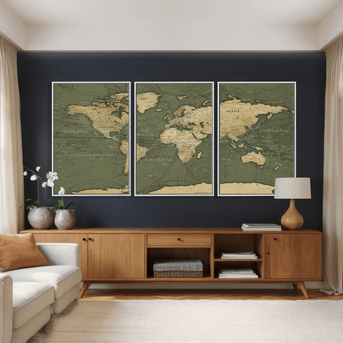 75846040-MGV-CV-36X24 - World Map Wall Art Canvas Print, Modern Decorative Framed Map Artwork Prints for Living Room, Office, Bedroom Wall Decor