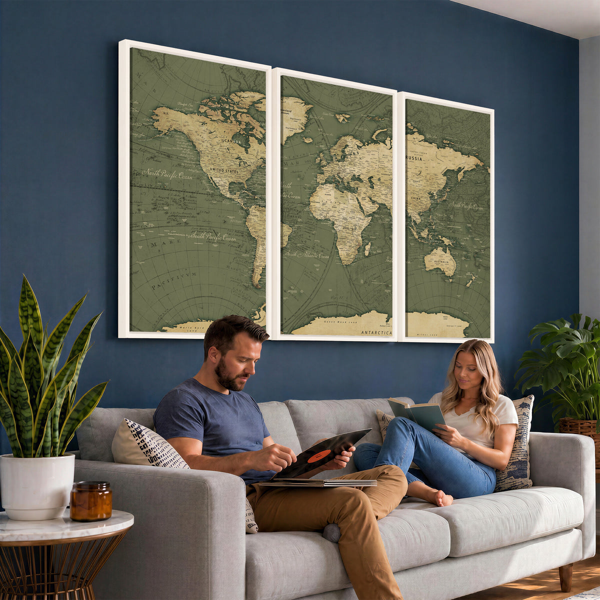 75846040-MGV-CV-36X24 - Large World Map Canvas Wall Art Print for Study Room Decor -