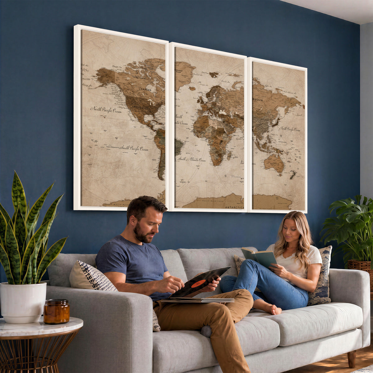 40064188-MGV-CV-36X24 - World Map Wall Art Canvas Print, Modern Decorative Framed Map Artwork Prints for Living Room, Office, Bedroom Wall Decor