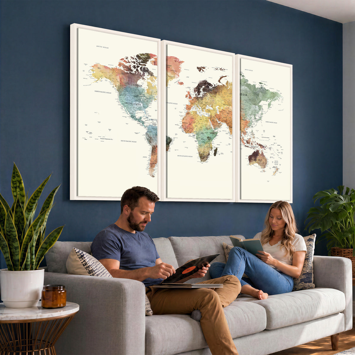 64206059-MGV-CV-36X24 - Framed World Map Wall Art Canvas Print for Living Room and Study Room