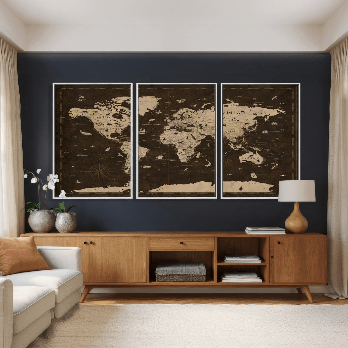 44276398-MGV-CV-36X24 - World Map Wall Art Canvas Print, Modern Decorative Framed Map Artwork Prints for Living Room, Office, Bedroom Wall Decor
