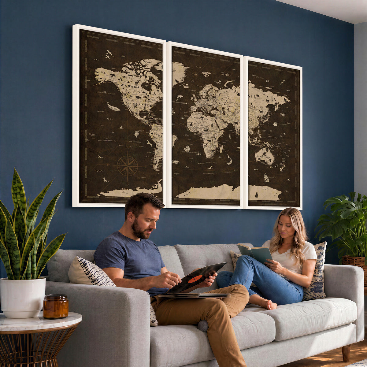 44276398-MGV-CV-36X24 - World Map Wall Art Canvas Print, Modern Decorative Framed Map Artwork Prints for Living Room, Office, Bedroom Wall Decor