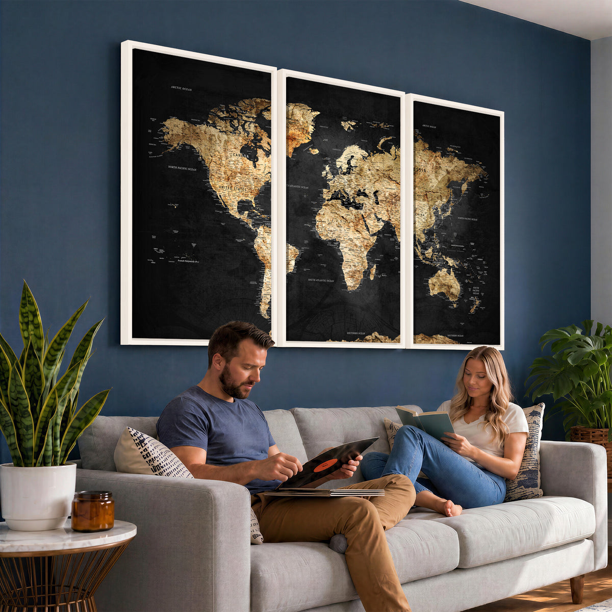 23568589-MGV-CV-36X24 - World Map Wall Art Canvas Print, Modern Decorative Framed Map Artwork Prints for Living Room, Office, Bedroom Wall Decor
