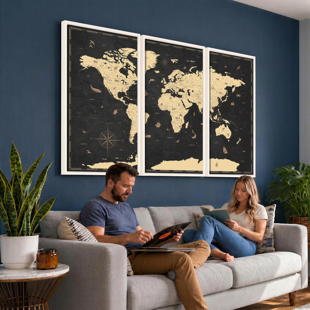 75220264-MGV-CV-36X24 - World Map Wall Art Canvas Print, Modern Decorative Framed Map Artwork Prints for Living Room, Office, Bedroom Wall Decor