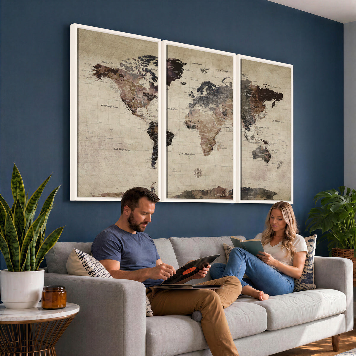 60560672-MGV-CV-36X24 - World Map Wall Art Canvas Print, Modern Decorative Framed Map Artwork Prints for Living Room, Office, Bedroom Wall Decor