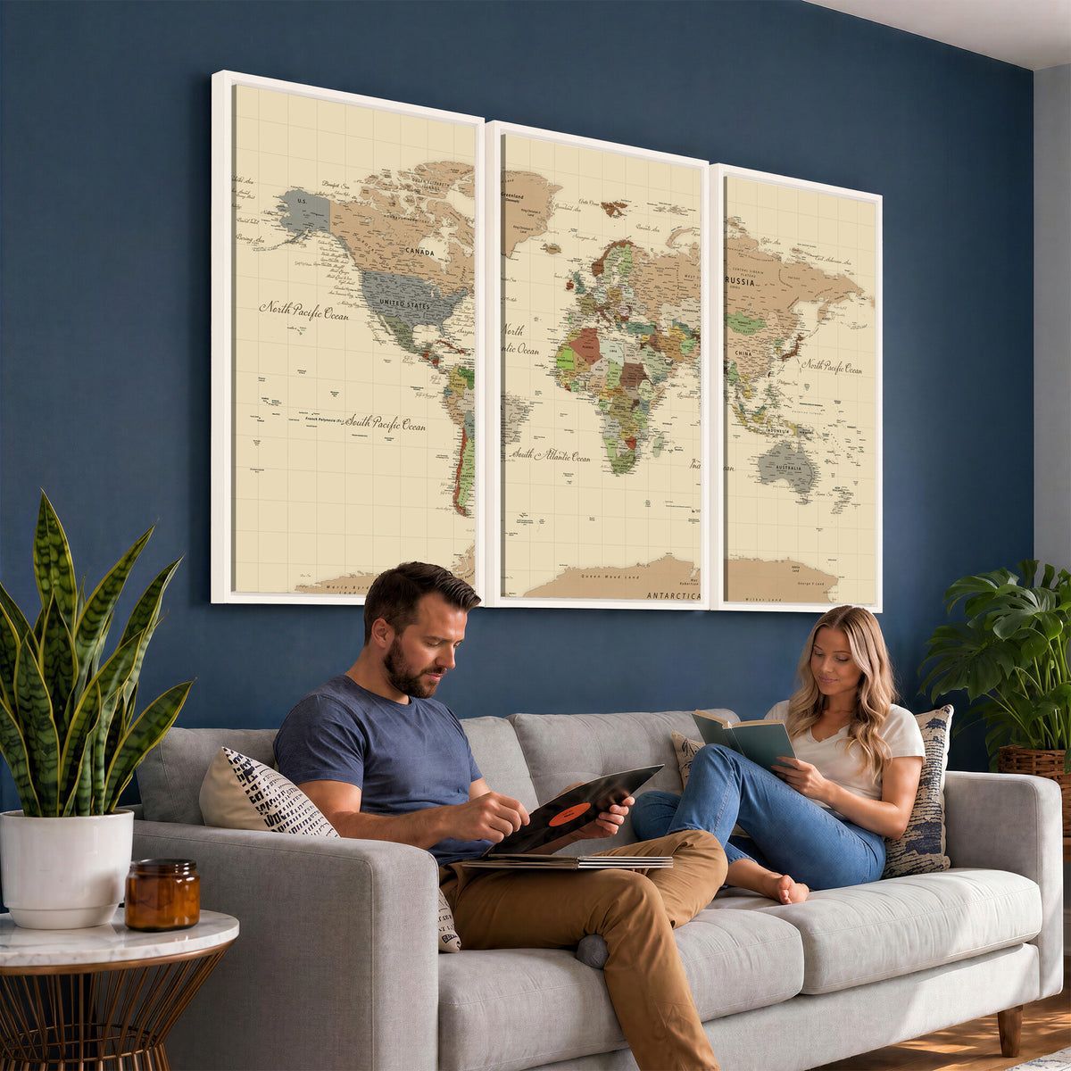 31407854-MGV-CV-36X24 - World Map Wall Art Canvas Print, Modern Decorative Framed Map Artwork Prints for Living Room, Office, Bedroom Wall Decor