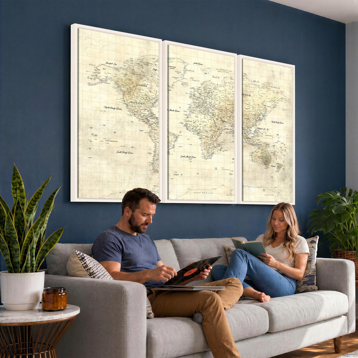 17101439-MGV-CV-36X24 - World Map Wall Art Canvas Print, Modern Decorative Framed Map Artwork Prints for Living Room, Office, Bedroom Wall Decor