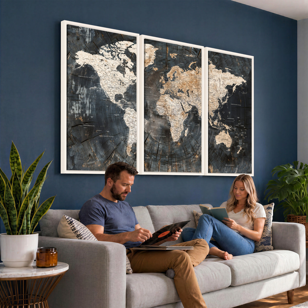 89162112-MGV-CV-36X24 - World Map Wall Art Canvas Print, Modern Decorative Framed Map Artwork Prints for Living Room, Office, Bedroom Wall Decor