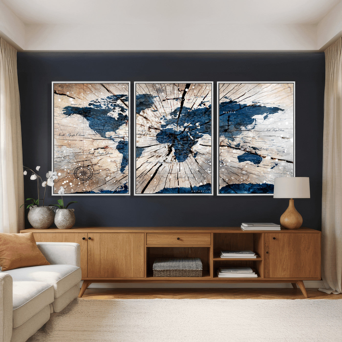 19478704-MGV-CV-36X24 - World Map Wall Art Canvas Print, Modern Decorative Framed Map Artwork Prints for Living Room, Office, Bedroom Wall Decor