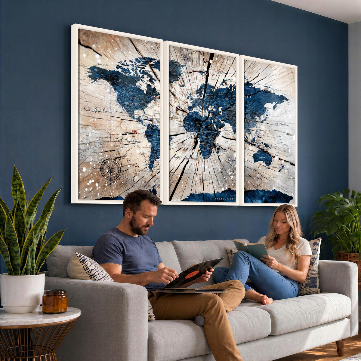 19478704-MGV-CV-36X24 - World Map Wall Art Canvas Print, Modern Decorative Framed Map Artwork Prints for Living Room, Office, Bedroom Wall Decor