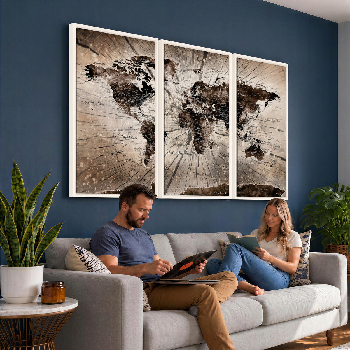 94623295-MGV-CV-36X24 - World Map Wall Art Canvas Print, Modern Decorative Framed Map Artwork Prints for Living Room, Office, Bedroom Wall Decor