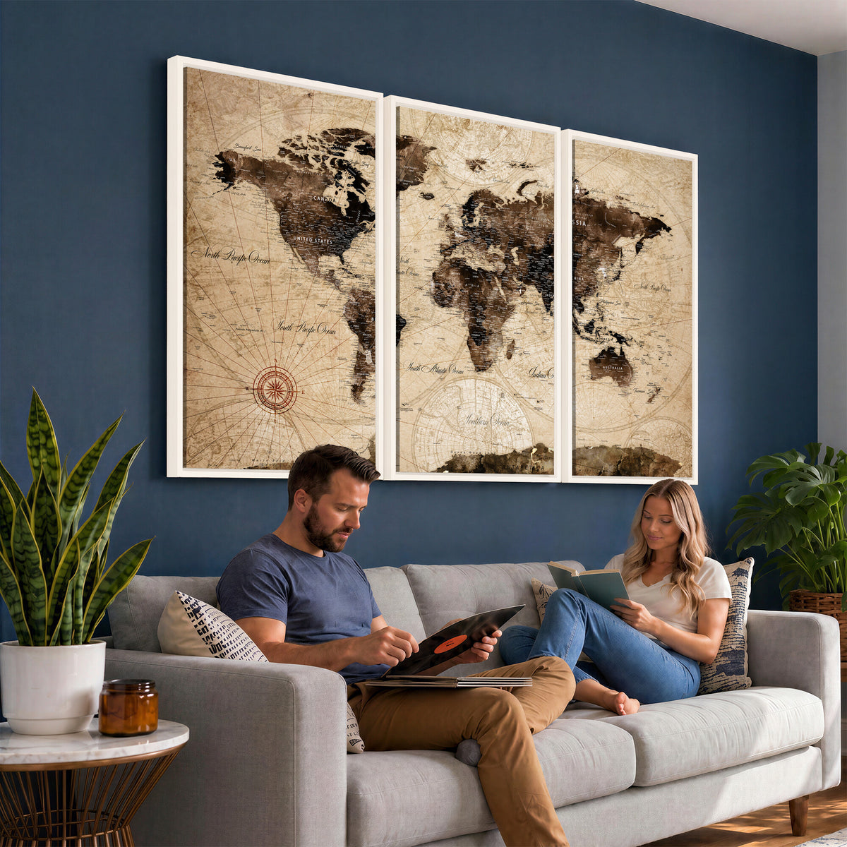 47657418-MGV-CV-36X24 - World Map Wall Art Canvas Print, Modern Decorative Framed Map Artwork Prints for Living Room, Office, Bedroom Wall Decor