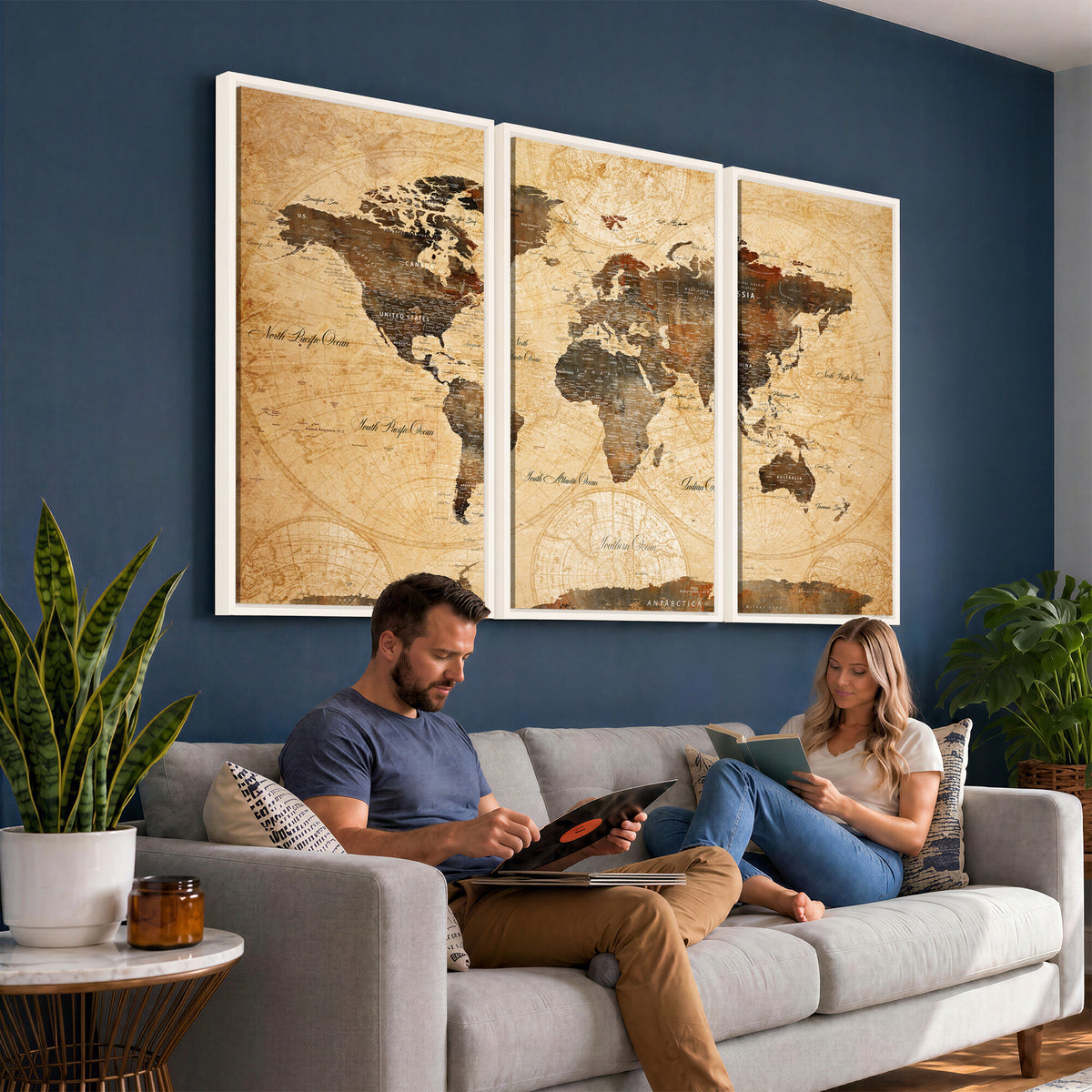 63156625-MGV-CV-36X24 - World Map Wall Art Canvas Print, Modern Decorative Framed Map Artwork Prints for Living Room, Office, Bedroom Wall Decor