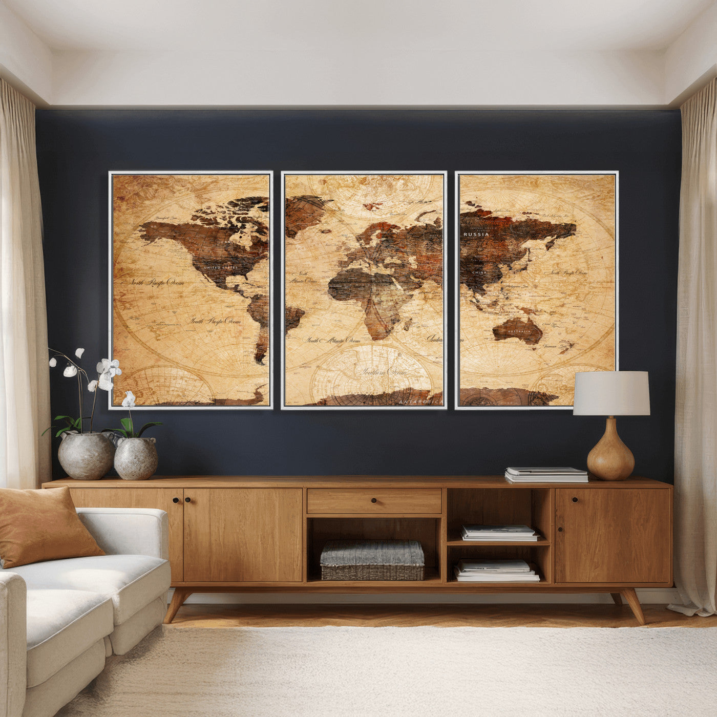 40760475-MGV-CV-36X24 - World Map Wall Art Canvas Print, Modern Decorative Framed Map Artwork Prints for Living Room, Office, Bedroom Wall Decor