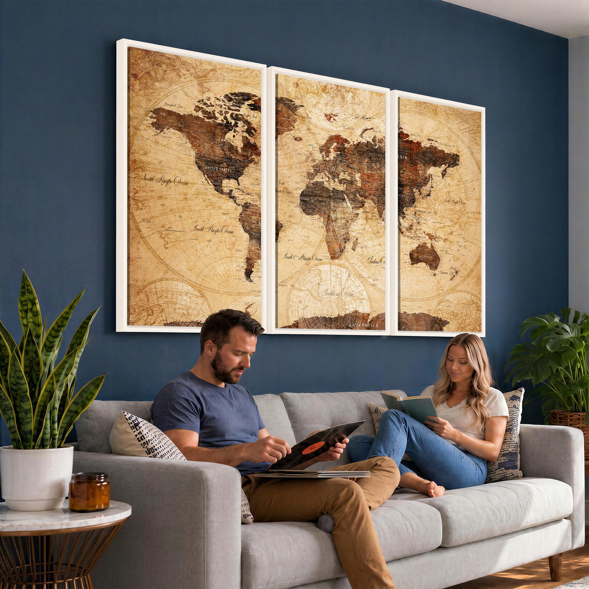 40760475-MGV-CV-36X24 - World Map Wall Art Canvas Print, Modern Decorative Framed Map Artwork Prints for Living Room, Office, Bedroom Wall Decor