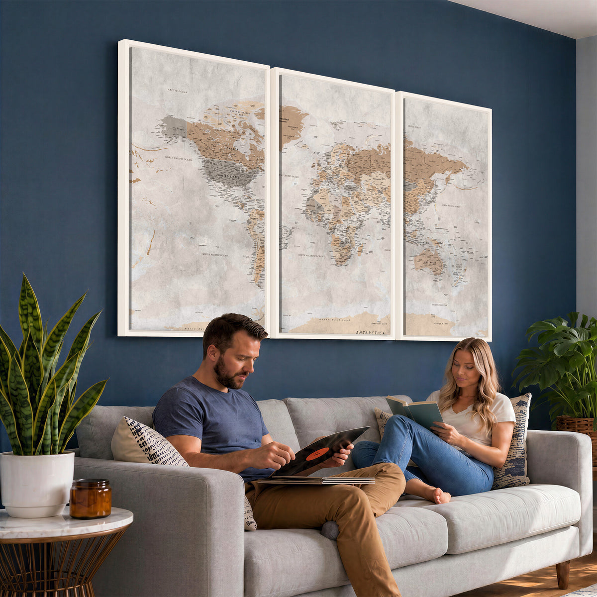 34051638-MGV-CV-36X24 - Detailed World Map Wall Art Canvas Print for Home and Office Decor