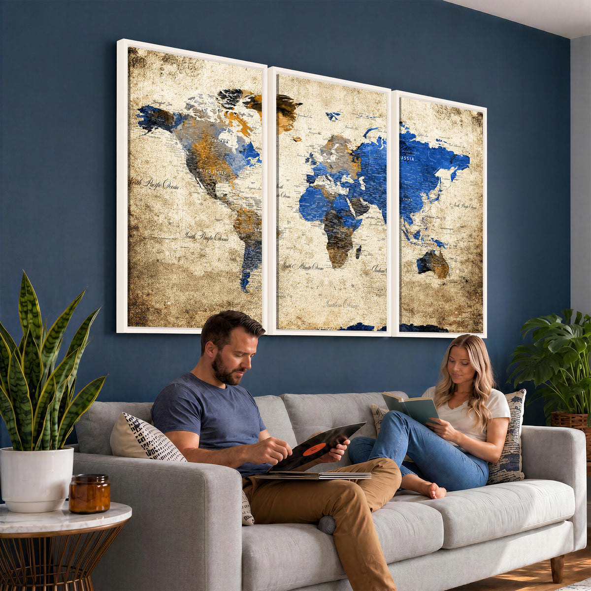 27314341-MGV-CV-36X24 - World Map Wall Art Canvas Print, Modern Decorative Framed Map Artwork Prints for Living Room, Office, Bedroom Wall Decor