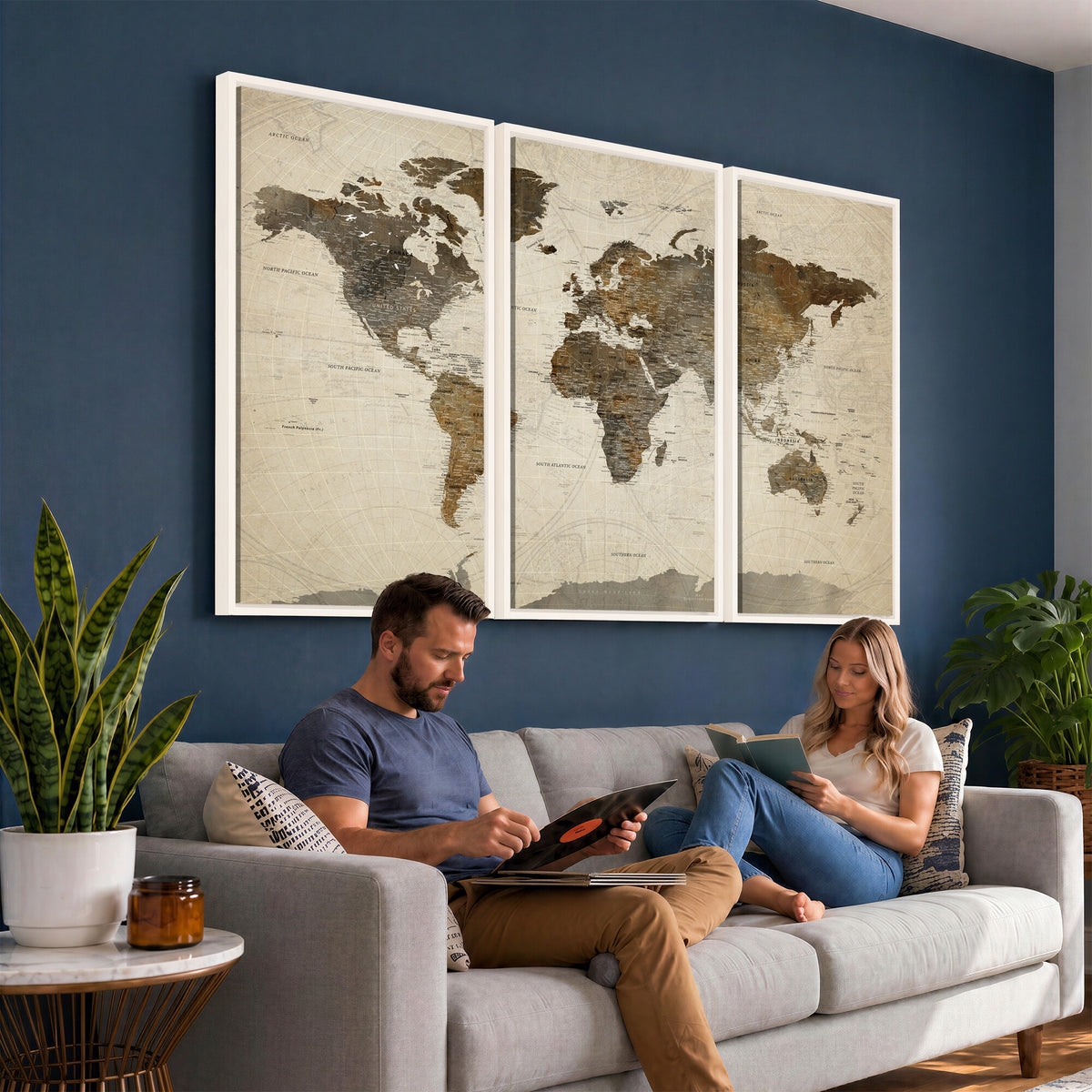 49623468-MGV-CV-36X24 - World Map Wall Art Canvas Print, Modern Decorative Framed Map Artwork Prints for Living Room, Office, Bedroom Wall Decor