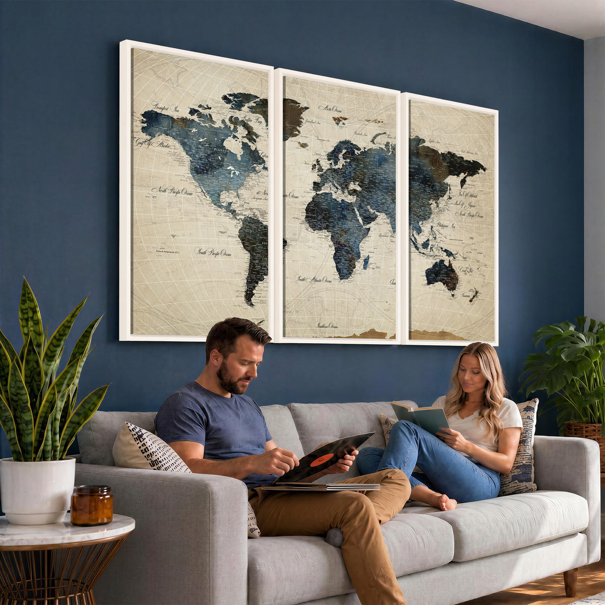 72927803-MGV-CV-36X24 - World Map Wall Art Canvas Print, Modern Decorative Framed Map Artwork Prints for Living Room, Office, Bedroom Wall Decor