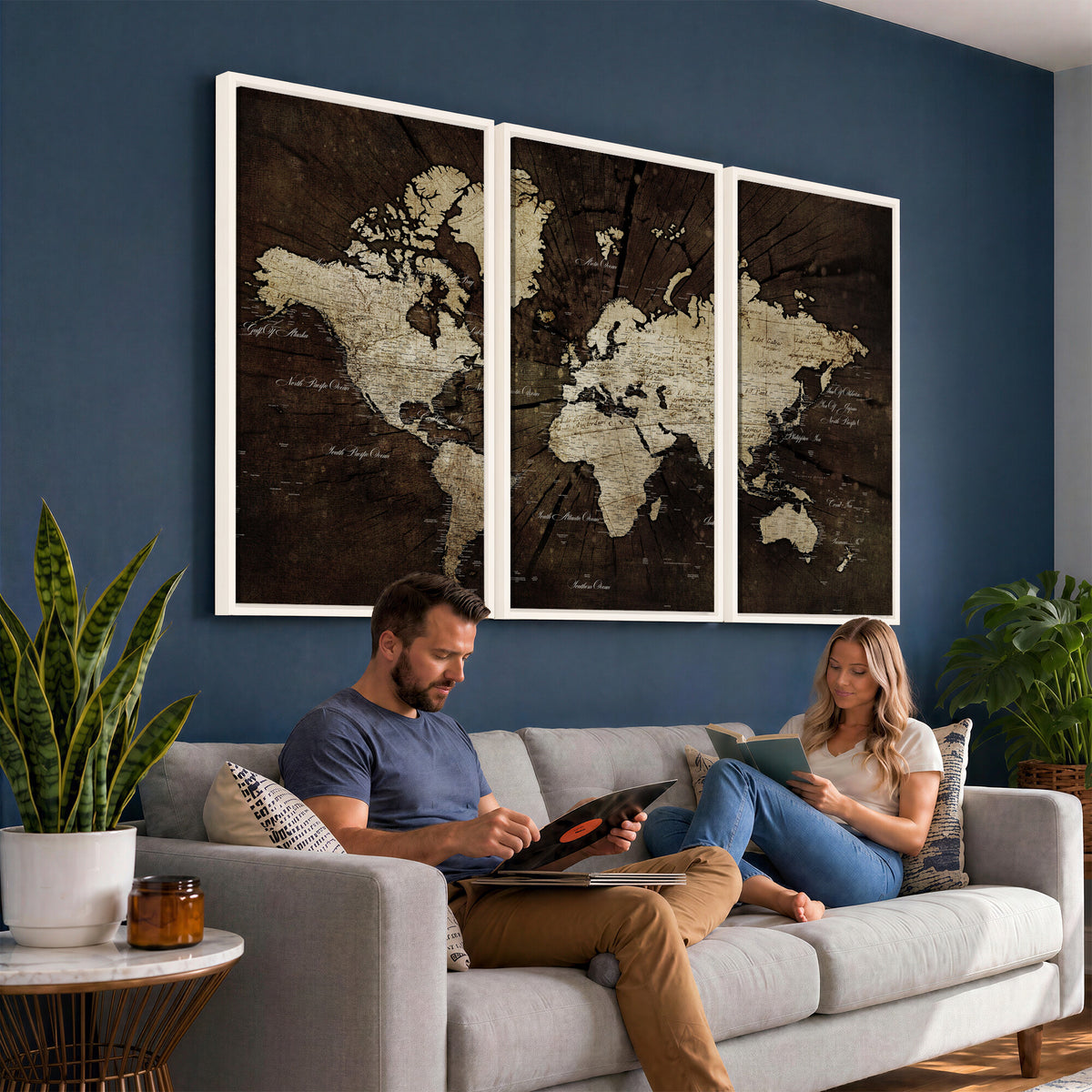 40991509-MGV-CV-36X24 - World Map Wall Art Canvas Print, Modern Decorative Framed Map Artwork Prints for Living Room, Office, Bedroom Wall Decor
