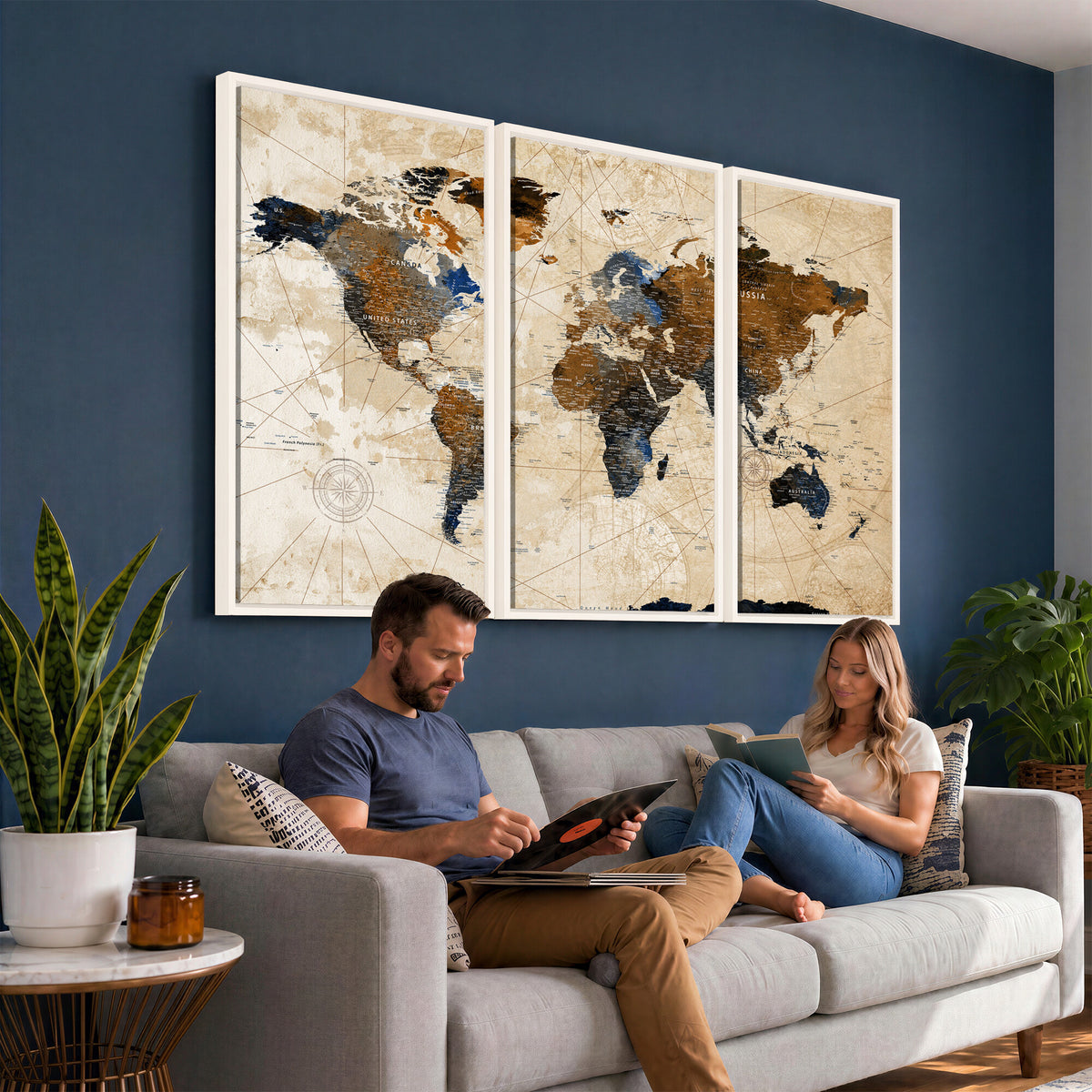 15727090-MGV-CV-36X24 - World Map Wall Art Canvas Print, Modern Decorative Framed Map Artwork Prints for Living Room, Office, Bedroom Wall Decor