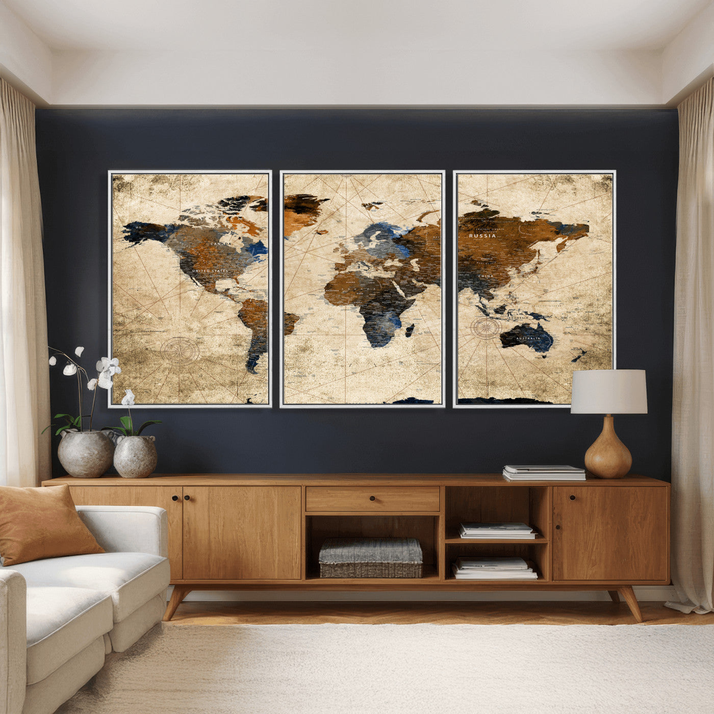 27163414-MGV-CV-36X24 - World Map Wall Art Canvas Print, Modern Decorative Framed Map Artwork Prints for Living Room, Office, Bedroom Wall Decor