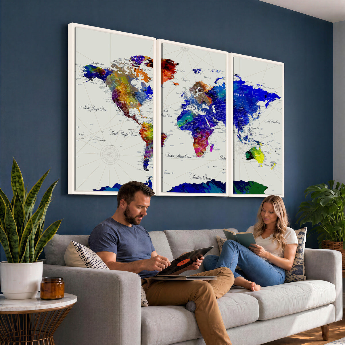 49670038-MGV-CV-36X24 - World Map Wall Art Canvas Print, Modern Decorative Framed Map Artwork Prints for Living Room, Office, Bedroom Wall Decor
