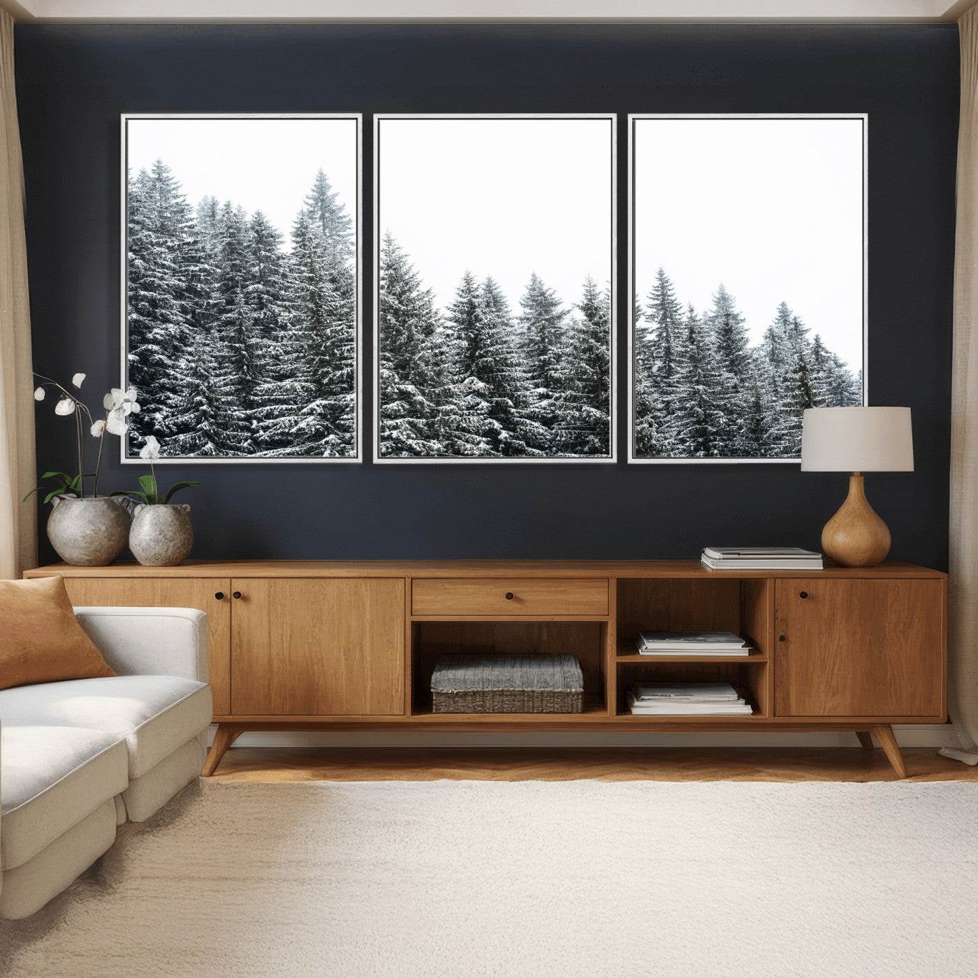 69566941-MGV-CV-36X24 - Misty Mountain Forest Canvas Print, Foggy Pine Trees Nature Wall Art, Framed Canvas Ready to Hang