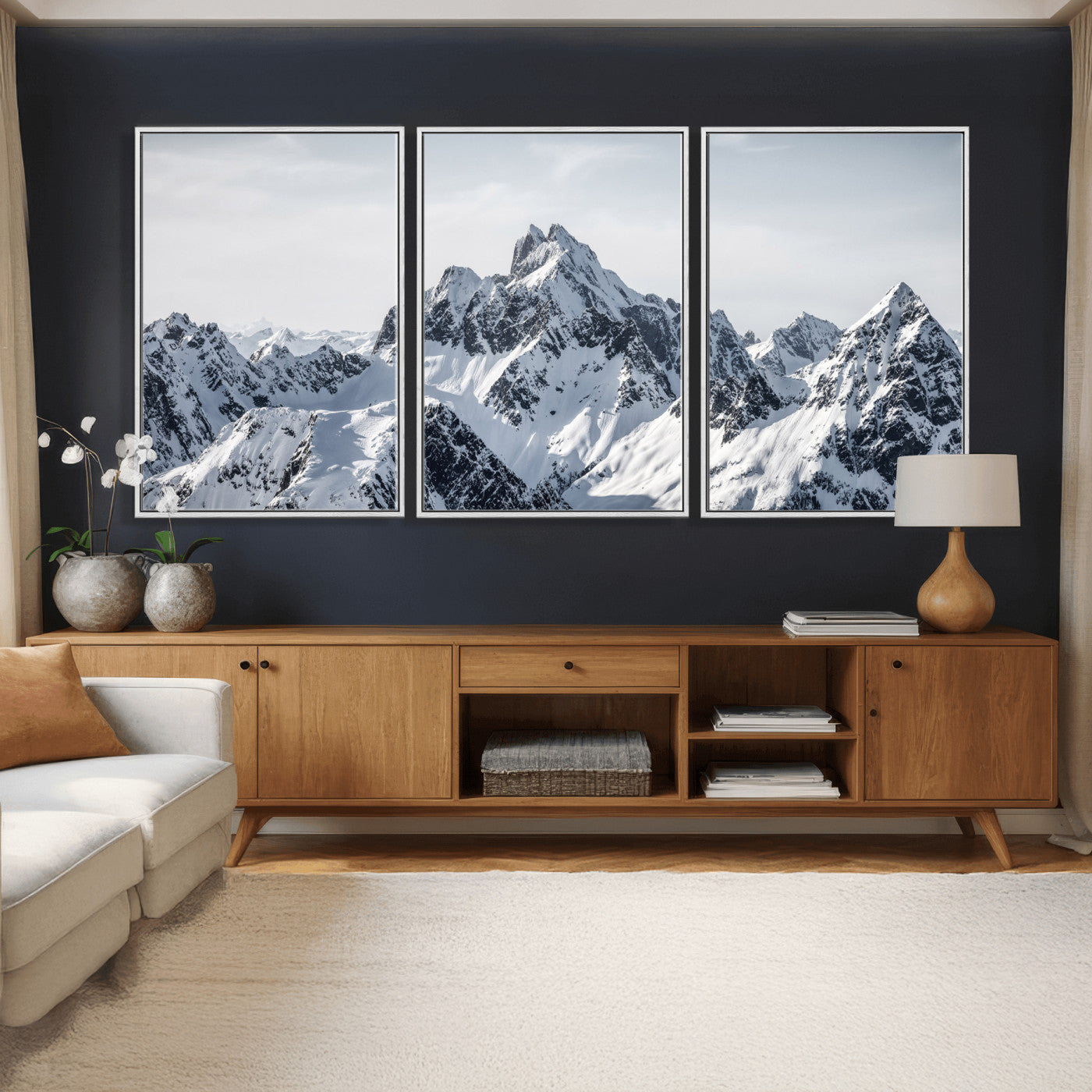 33126265-MGV-CV-36X24 - Snowy Mountain Range Canvas Print, Alpine Peaks Landscape Wall Art, Framed Canvas Ready to Hang