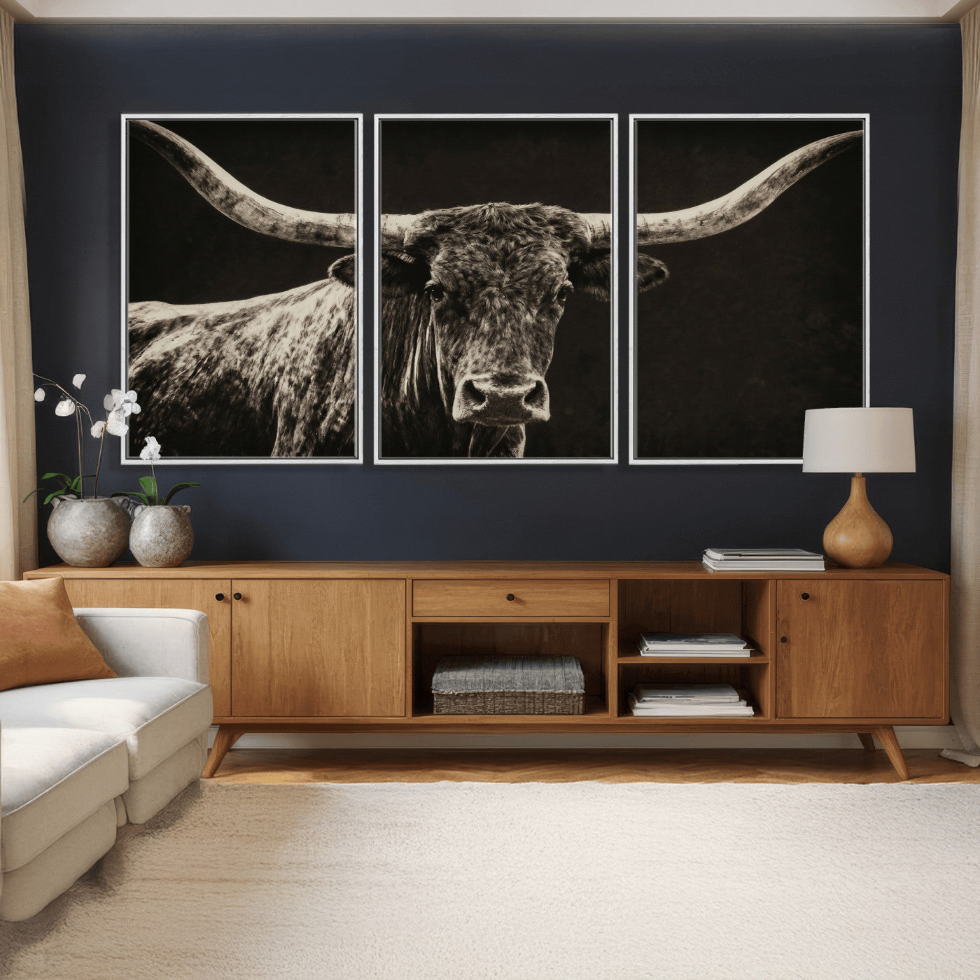 74513721-MGV-CV-36X24 - Vintage Texas Longhorn Bull Wall Art Canvas Print, Cow Portrait Photography Print, Framed Wall Art Ready to Hang
