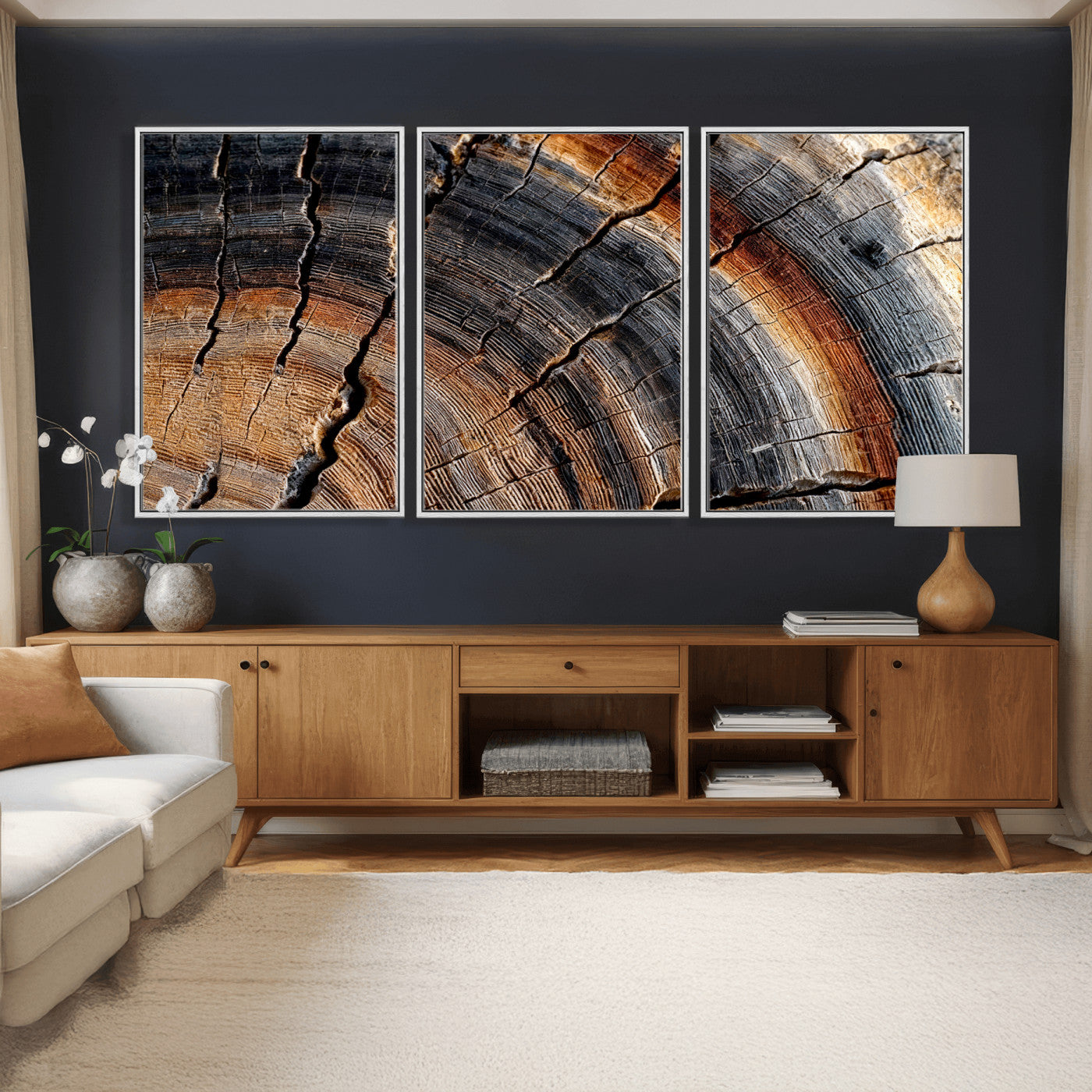 92693966E-MGV-CV-36X24 - Framed Large Abstract Wood Grain Canvas Print, Tree Ring Pattern Wall Art, Framed Canvas Ready to Hang