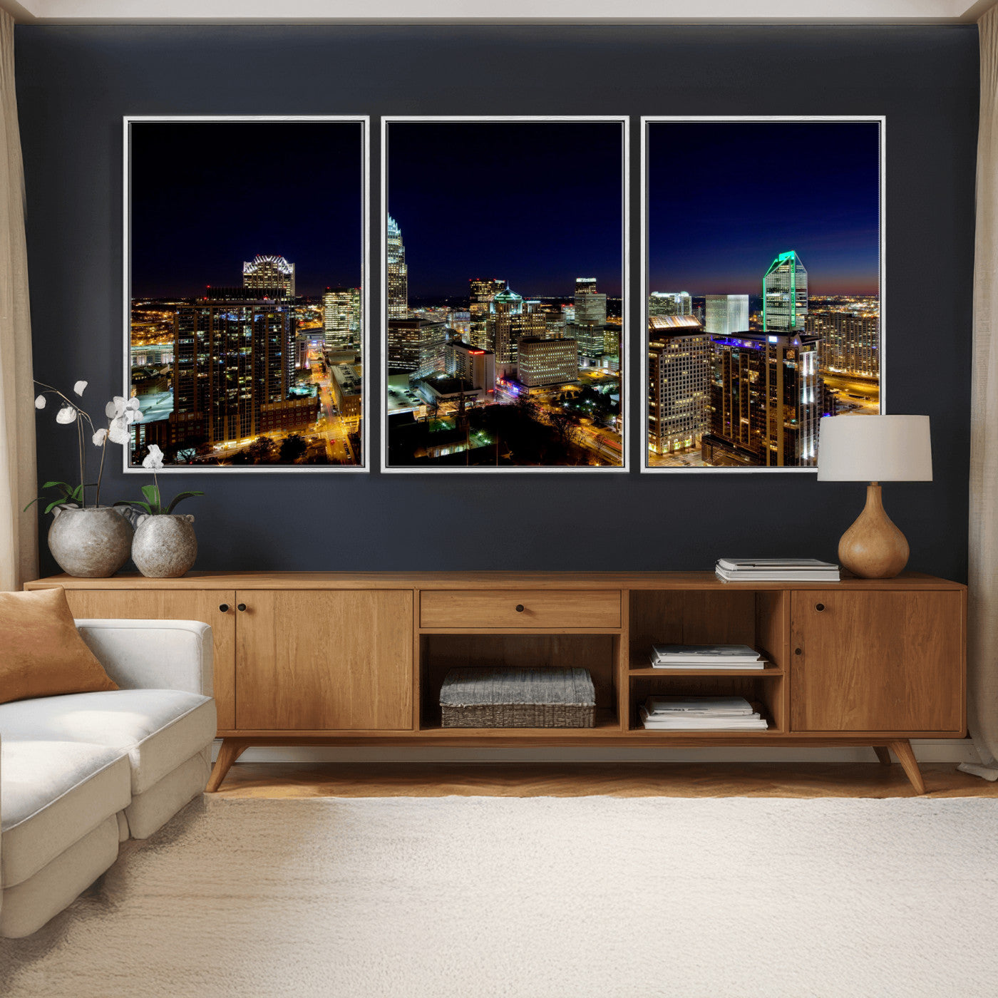 47163738-MGV-CV-36X24 - Atlanta Skyline Wall Art Canvas Print, Atlanta Downtown Night Cityscape Print for Modern Urban Wall Decor